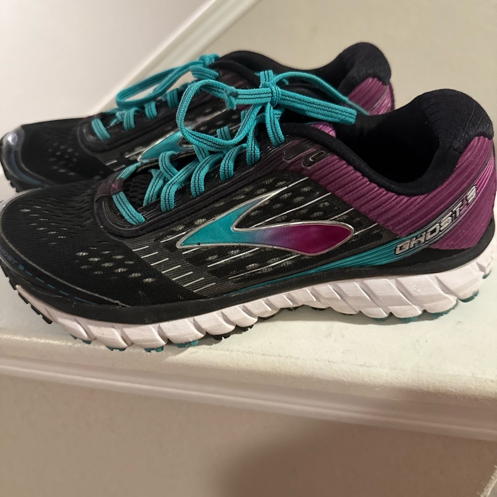 Brooks Ghost 13 Black Teal Purple Running Shoes